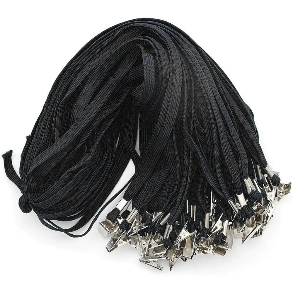Neck Lanyards Strings Blank Black Flat Nylon Badge Holders ID Name Tags 200 Pcs